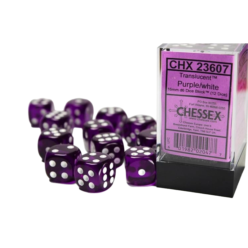 Set 12 dadi 6 facce 16mm Traslucidi - Purple & White - Modellismo C...