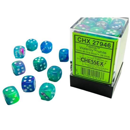 Set 36 Dadi 6 facce 12mm Festive - Waterlily & White Chessex | La T...